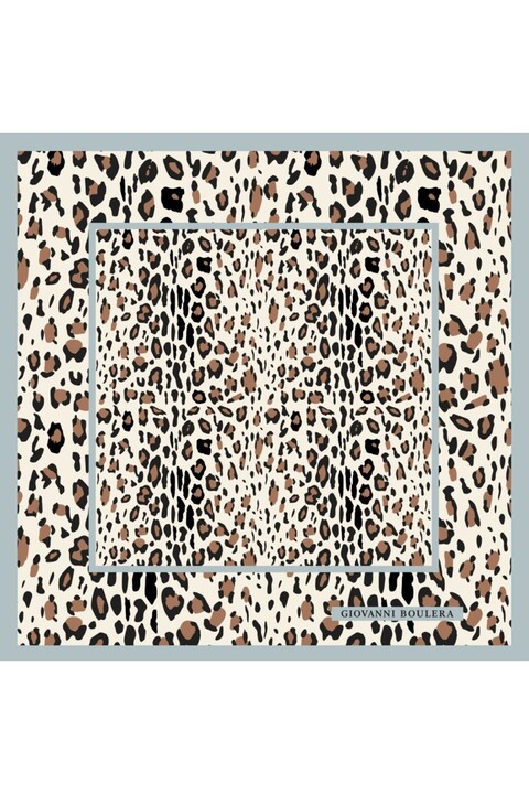 Giovanni Boulera Leopar Desenli,Çift Taraf Baskı ,Süper El Dikişi,16 mm %100 Mulberry Twill İpek Şal