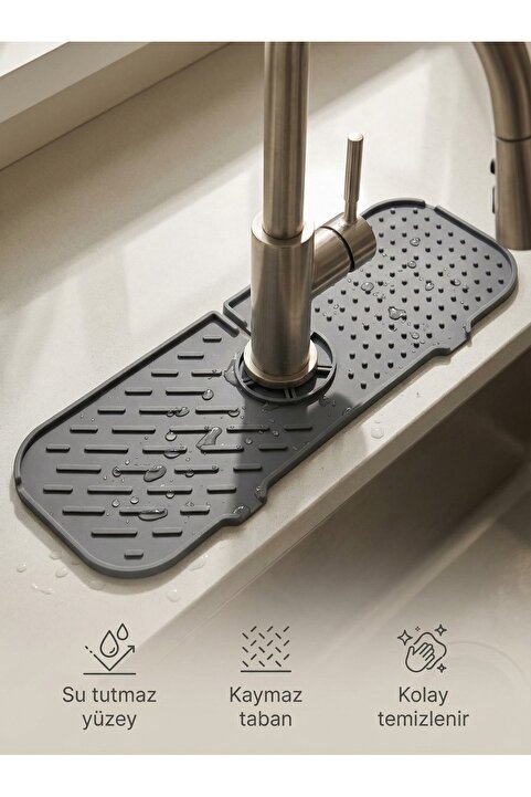 MappleHome Elastik Musluk Mat Su Tutucu Düzenleyici Silikon Kaydırmaz Mutfak Banyo Lavabo Tezgah Üstü Mat 36x14