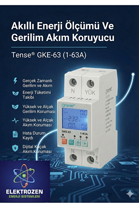 TENSE Gke-63 Monofaze Voltaj Koruma Ve Akım Koruma Rölesi, Enerji Sayacı, Kaçak Akım Rölesi