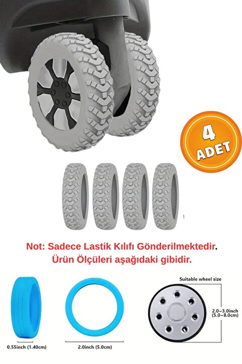 İstisna 4 Adet Gri Bavul Tekerlek Kılıfı Valiz Tekerleği Silikon Aşınmaya Dayanıklı Ses Önleyici