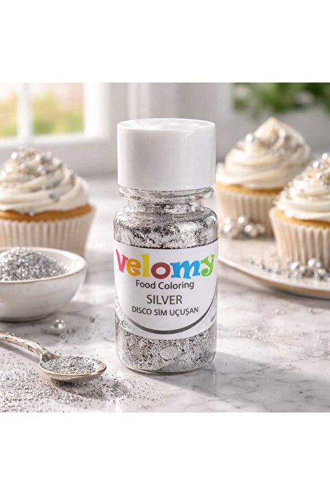 velomy Gerçek Yenilebilir Havada Uçuşan Pasta Simi,Üfleyince Uçan Disco Pasta Simi Gümüş