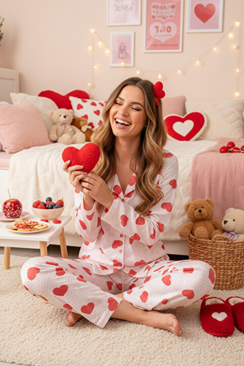 Strawberry Pamuklu Düğmeli Pijama Takım