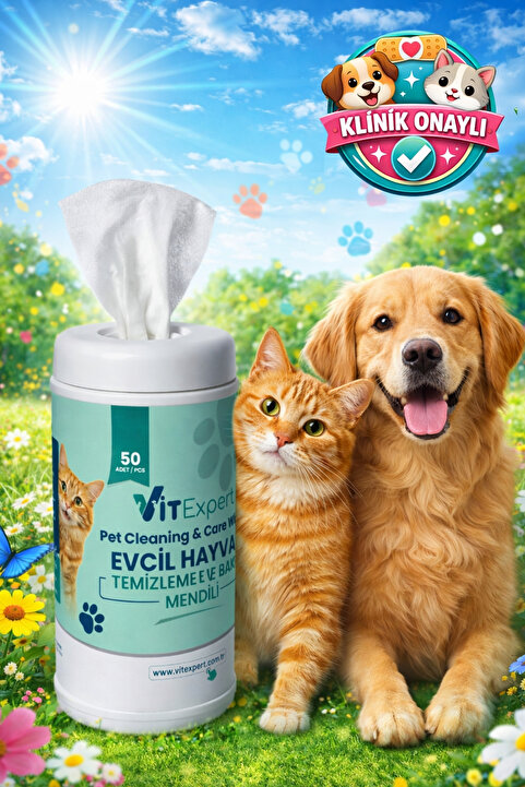 Vitexpert Evcil Hayvan Pati Tüy Kulak Göz Temizleme ve Bakım Kedi Köpek Mendili Hijyenik Islak Mendil 50 Adet
