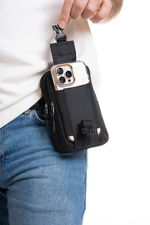 NEWISH POLO ACCESSORIES Siyah Erkek Telefon Bölmeli Taktik Bel Kemer Çanta Seyahet Günlük Çalışma ve Gezi