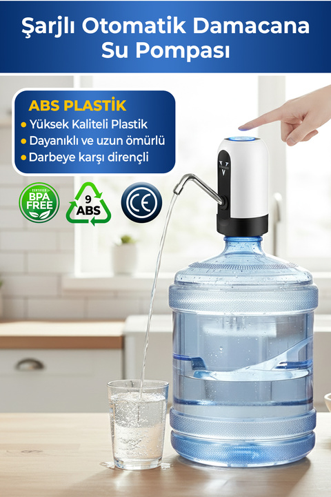Vayomy Şarjlı Otomatik Damacana Su Pompası 1200 Mah Bataryalı (BPA IÇERMEZ ,CE BELGELİDİR)