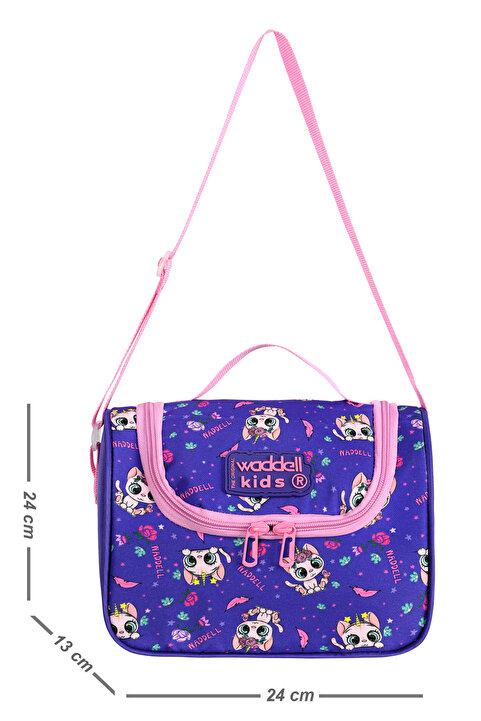 Waddell RoyalGlow Lisanslı Waddell Mor Kedi Desenli Termal Beslenme Çantası
