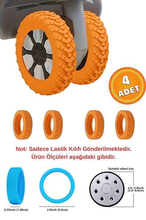 İstisna 4 Adet Turuncu Bavul Tekerlek Kılıfı Valiz Tekerleği Silikon Aşınmaya Dayanıklı Ses Önleyici