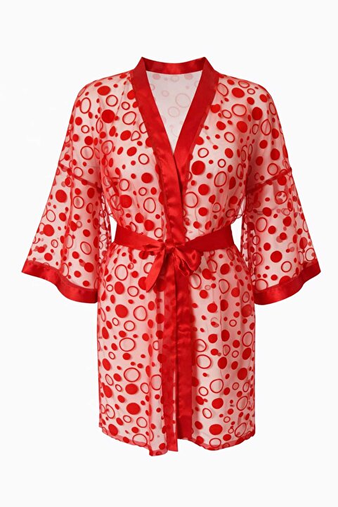 GOB Büyük Beden GoB Signature Kırmızı Desenli Tül Kimono – Büyük Beden, Şık ve Hafif Tasarım