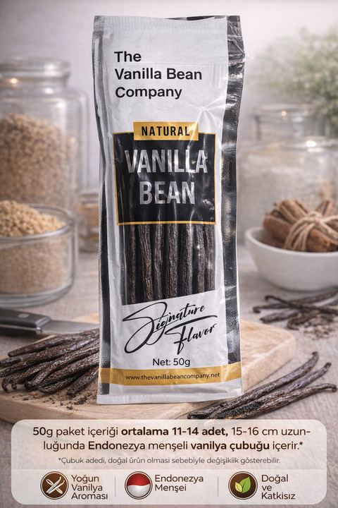 United Foods The Vanilla Bean Company Doğal Vanilya Çubuğu 50 g – Endonezya Menşeli (15–16 cm)