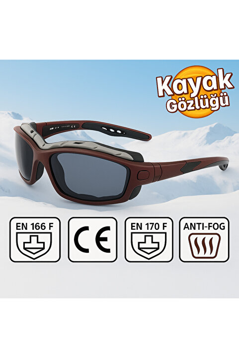 TomyHelf Kayak Gözlüğü Antifog Ventilli Uv Korumalı Güneş Kar Gözlük Siyah-Füme Snowboard Sporu