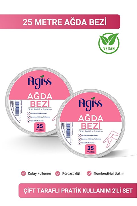 AGISS 25 Metre Tüm Ciltler Için Ağda Uygulama Bezi Rulo Şeklinde 25mt Ağda Bezi 2 Adet