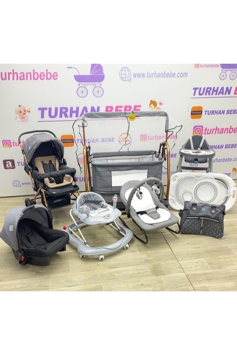 TURHAN BEBE Yeni Doğan Rocco BebekÇeyiz Seti (12Parça) BEŞİK ANA KUCAĞI MAMA SANDALYESİ BEBEK ARABASI PUSET...