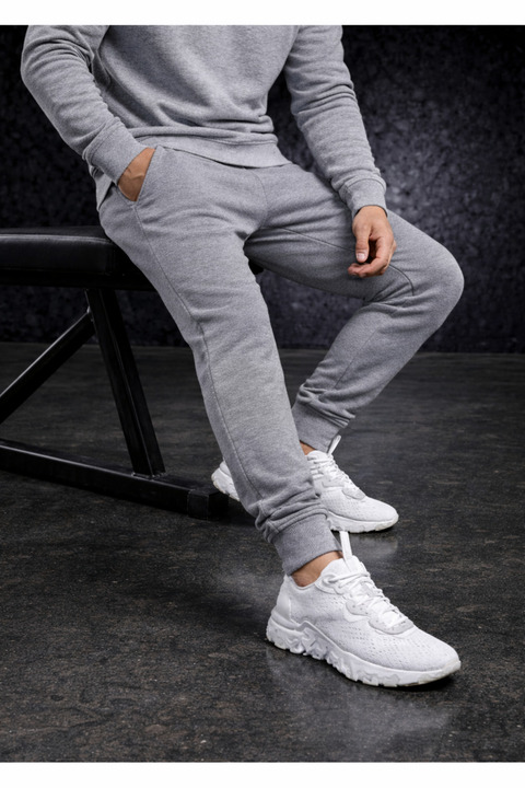 Relax family xf Erkek Kışlık Eşofman Altı Dar Paça Jogger Gri Şardonlu Pamuklu Kumaş