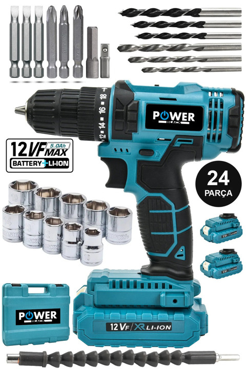 POWER BLACK Pro-xxc-line Germany Technology Çift Akülü Şarjlı Matkap 24 Parça 58 Vf 5 Ah Powerblack