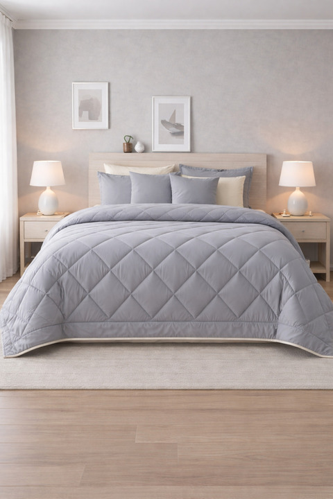 Zarif Home Uyku Seti Klasik Ranforce King Size (Battal Boy) - GRİ-KREM