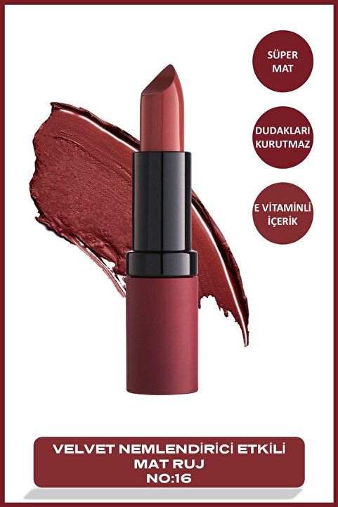 Golden Rose Velvet Matte Lipstick No: 16 - Yoğun Pigmentli Kadifemsi Mat Ruj