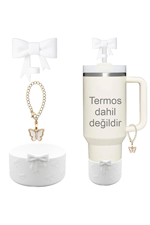 Besify Quencher Uyumlu 30 - 40 Oz 3'lü Aksesuar Tıpa Charm Taban Koruyucu Silikon Beyaz Set