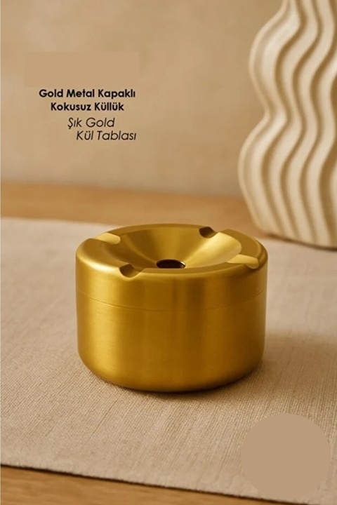 Kitchen Beauty Gold Kapaklı Kokusuz Paslanmaz Metal Küllük – Modern ve Şık Tasarım
