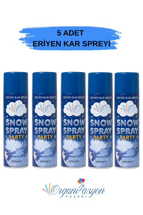 Organizasyon Pazarı 5 Adet Eriyen Kar Spreyi 200 ml Leke Bırakmayan Parti Kar Köpüğü Düğün Kına Doğum Günü Yılbaşı Bekar