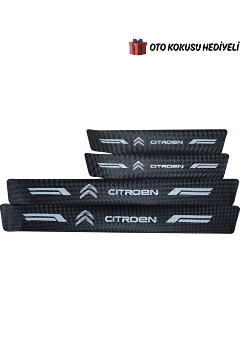 Autowise Citroen Logolu Karbon Kapı Eşiği Koruyucu Bant Folyo 4'lü Set