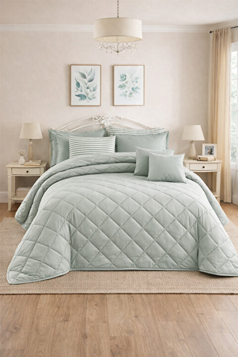 Zarif Home Uyku Seti Klasik Ranforce King Size (Battal Boy) - SU YEŞİLİ-SU YEŞİLİ ÇİZGİLİ