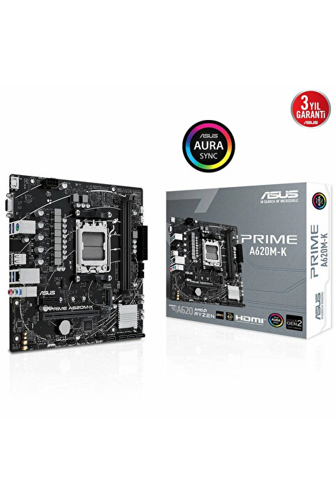 ASUS Prime A620M-K DDR5 (6400MHz)OC M.2 VGA/HDMI PCIe 4.0 AM5 mATX Anakart