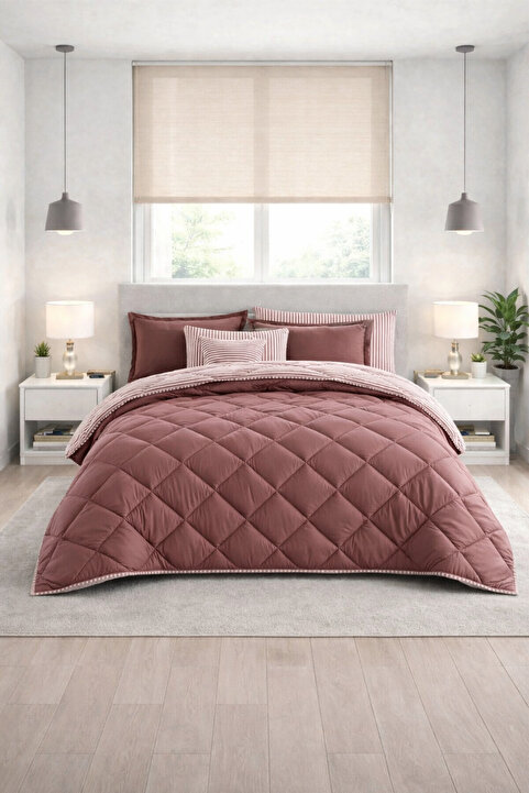 Zarif Home Uyku Seti Klasik Ranforce King Size (Battal Boy) - KAHVE-KAPİÇİNO ÇİZGİLİ