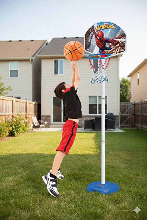 TOHA Spider men Ayaklı Çocuk Basketbol Potası + Top Seti | 3 Kademeli Yükseklik Ayarlı (75- 115-155 cm)