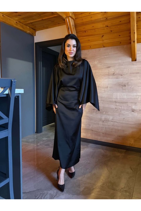 ROUPAS COLLECTİON Yarasa Kol Saten Elbise