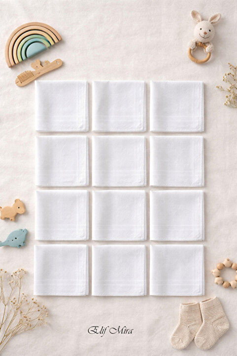 Hepsine Rakip 12 Adet Pamuklu Ekonomik Paket Çok Amaçlı Beyaz Kare Mendil 28X28 Cm