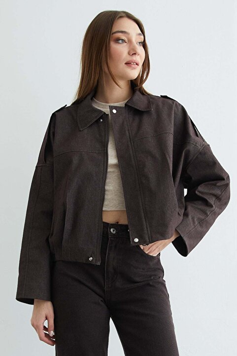 Fullamoda Fermuarlı Oversize Kot Ceket