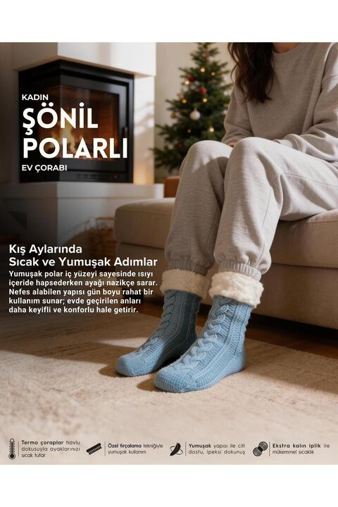 Bolero Kadın Polar Triko Ev Çorabı Mavi