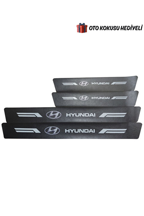 Autowise Hyundai Logolu Karbon Kapı Eşiği Koruyucu Bant Folyo 4'lü Set