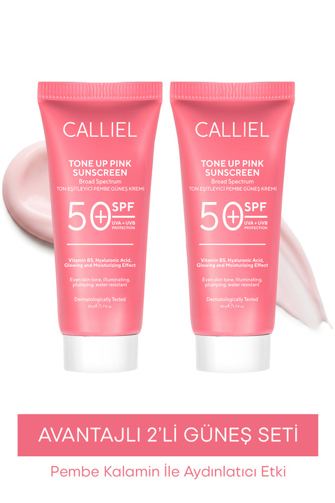 CALLİEL 2’li Ton Eşitleyici, Aydınlatıcı Spf 50+ Renkli Güneş Kremi Glutatyon, Hyaluronik Asit Etkili