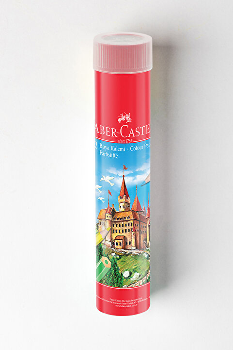 Faber Castell Kuru Boya Kalemi, Kırmızı Metal Tüp Kutu, 12 Renk, Tam Boy, Kalemtıraş Hediyeli, Yumuşak Mineli