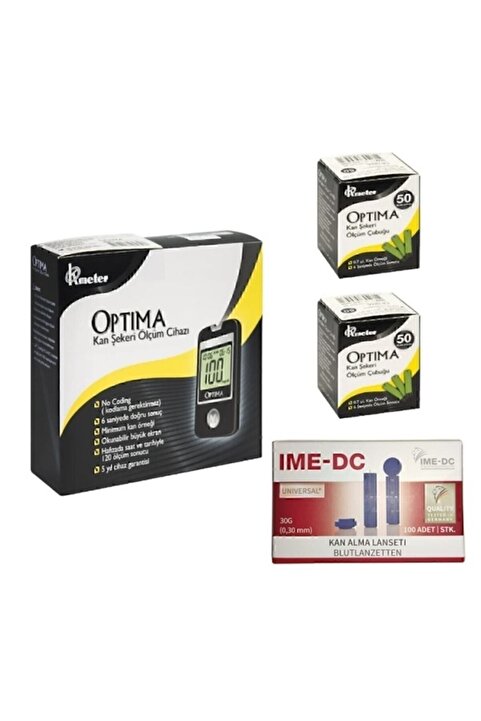 Optima Kan Şekeri Ölçüm Cihazı 2 Kutu Strip (100 ADET) 1 Kutu (100 ADET) Lanset