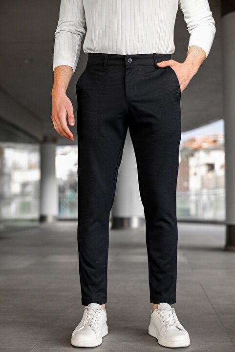 Ser Joven Erkek Slim Fit Likralı Yan Cep Armürlü Casual Pantolon Siyah