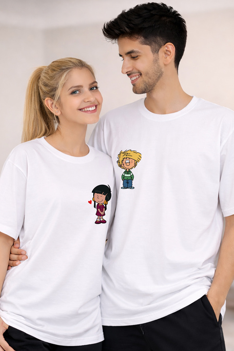 FANA Cedric Chen Baskılı Çift Tişört Seti Bol Kesim Pamuklu Oversize Couple