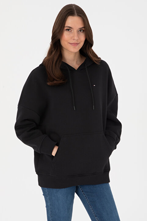 U.S. Polo Assn. Kadın Siyah Şardonlu Kapüşonlu Sweatshırt 50313567-VR046