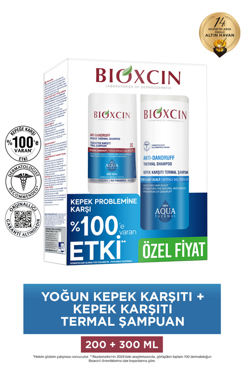 Bioxcin Aqua Termal Kepek Karşıtı Şampuan 300 ml + Yoğun Kepek Karşıtı Şampuan 200 ml (2'li Set)