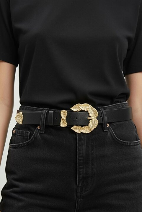 Kemerix Kadın Gold Takım Tokalı Siyah Kemer Jean Kemeri,Ceket Kemeri,Pantolon Kemeri