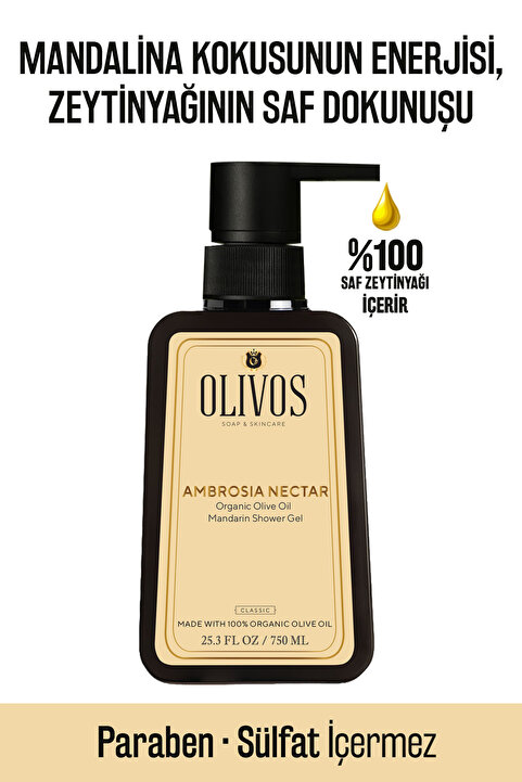Olivos %100 Doğal Mandalina Ve Zeytinyağlı Banyo Ve Duş Jeli Kuru Cilt Nemlendirici Ve Besleyici 750 ml