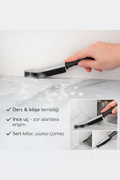 Hayveys Uzun İnce Saplı Çok Amaçlı Kıl Temizlik Fırçası Banyo Mutfak Detay Temizleme
