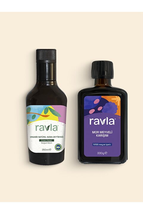 Ravla 2'li Ürün - Mor Meyveli Karışım 330g / Organik Zeytinyağı - Bebek Çocuk Yüksek Polifenol 250ml