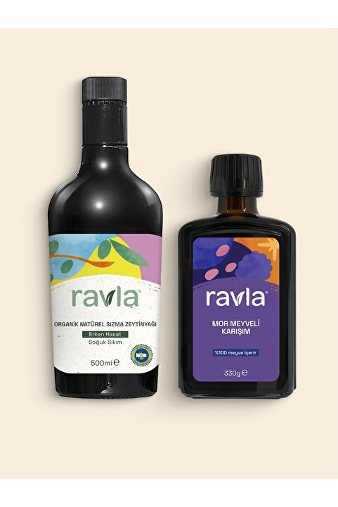 Ravla 2'li Ürün - Mor Meyveli Karışım 330g /Organik Zeytinyağı - Bebek Çocuk Yüksek Polifenol 500ml