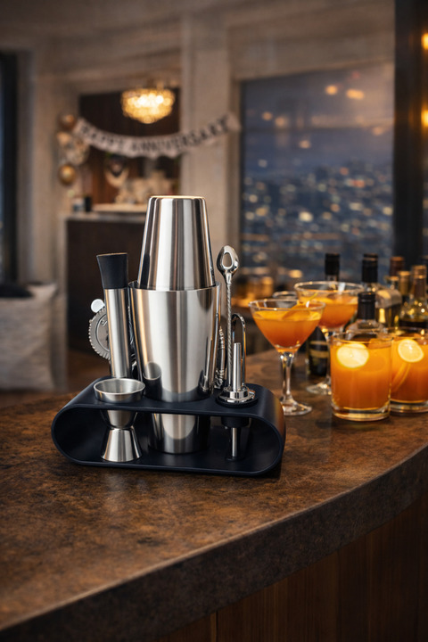 Bar Boss 10 Parça Avantajlı Kokteyl Hazırlama Seti Boston Shaker 750 ml ( Stand Hediyeli, Kutulu )