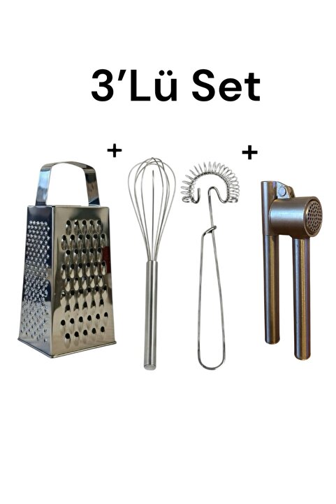 IKEA 2'li Çırpıcı+Çelik Rende+Çelik Sarımsak Ezici 3Lü Set Pratik Mutfak Gereçleri