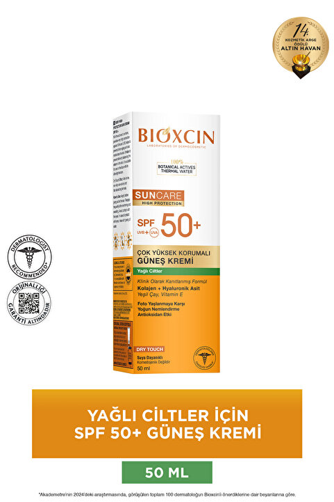 Bioxcin Sun Care Spf 50 Çok Yüksek Korumalı Güneş Kremi 50 ml Karma Yağlı Cilt - Kolajen Hyaluronik