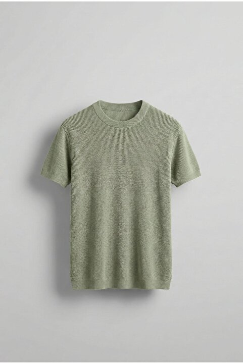 ablukaonline Erkek Regular Fit Bisiklet Yaka Esnek Triko T-Shirt Açık Yeşil