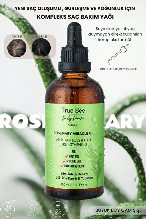 True Bee Daily Dream Series | Yeni Saç Oluşumu Ve Gürleştirme Etkili Biberiye Kompleks Saç Yağı 100 ml